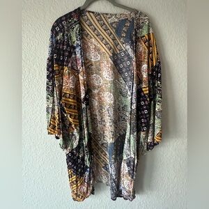 SHEIN Boho Patchwork Kimono Cardigan XL Floral Paisley Open Front